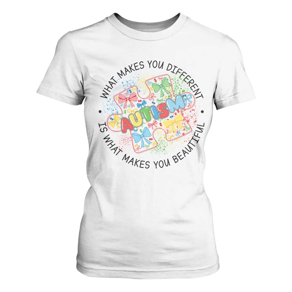 Funny Autism Support What Makes You Different Is What Makes You Beautiful T Shirt For Women Coquette Puzzle