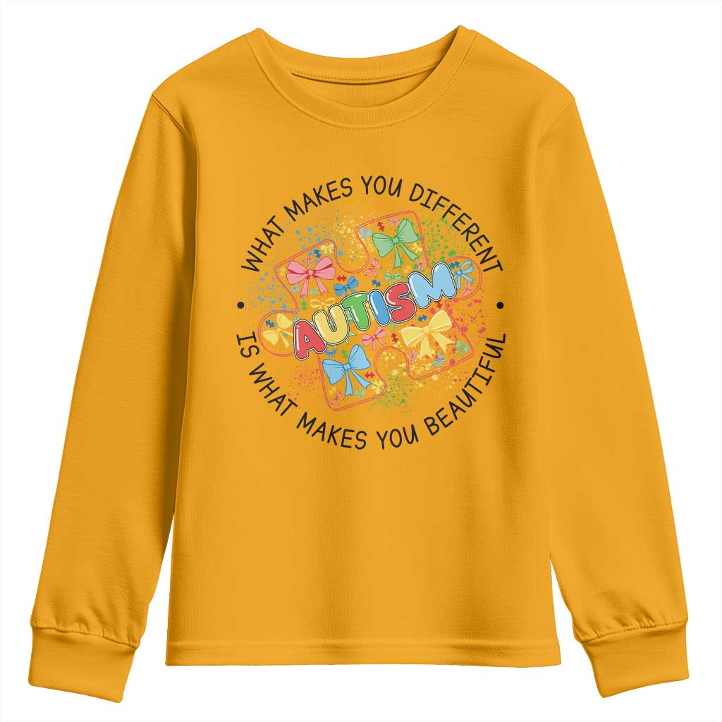 Funny Autism Support What Makes You Different Is What Makes You Beautiful Youth Sweatshirt Coquette Puzzle