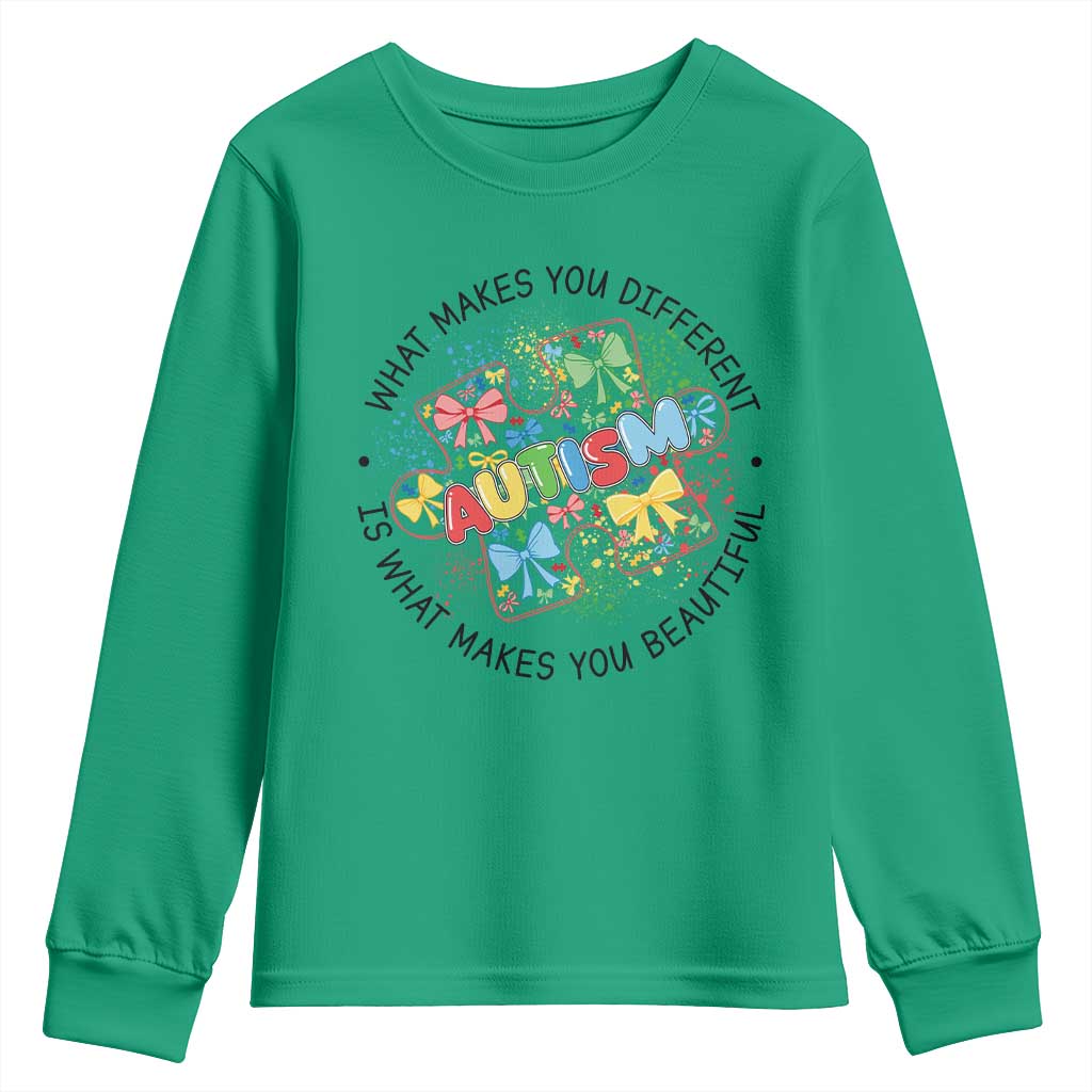Funny Autism Support What Makes You Different Is What Makes You Beautiful Youth Sweatshirt Coquette Puzzle