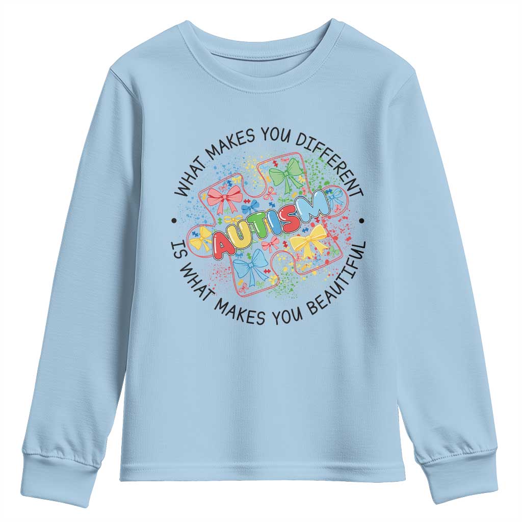 Funny Autism Support What Makes You Different Is What Makes You Beautiful Youth Sweatshirt Coquette Puzzle