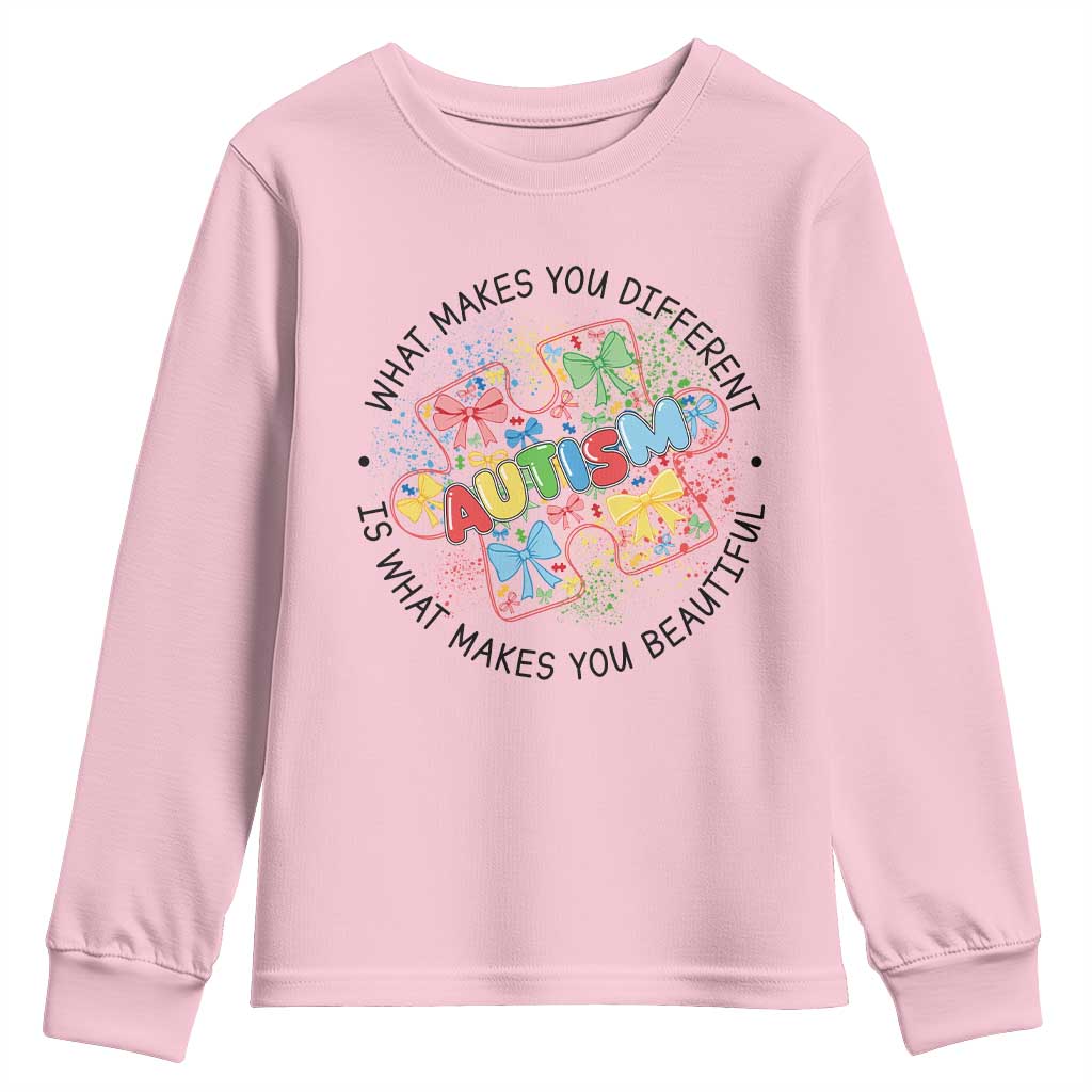 Funny Autism Support What Makes You Different Is What Makes You Beautiful Youth Sweatshirt Coquette Puzzle