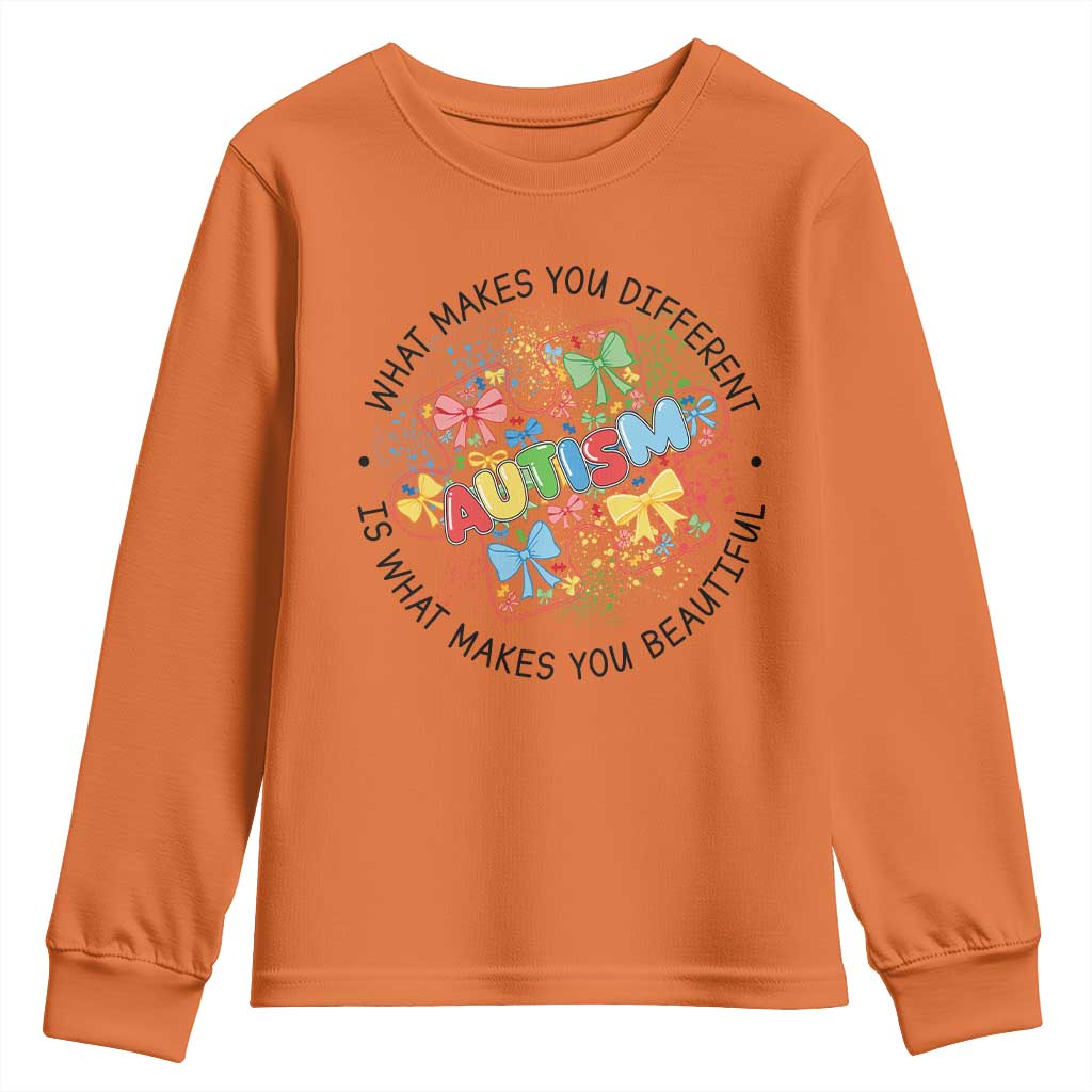 Funny Autism Support What Makes You Different Is What Makes You Beautiful Youth Sweatshirt Coquette Puzzle