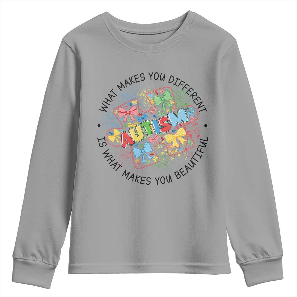 Funny Autism Support What Makes You Different Is What Makes You Beautiful Youth Sweatshirt Coquette Puzzle