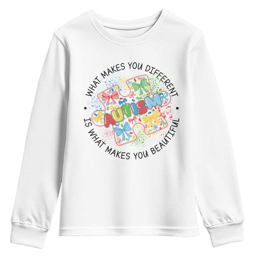 Funny Autism Support What Makes You Different Is What Makes You Beautiful Youth Sweatshirt Coquette Puzzle