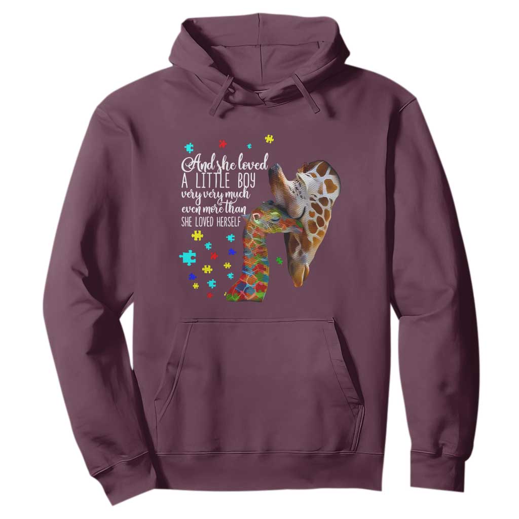 Autism Awareness Giraffe Hoodie And She Loved A Little Boy Very Much Even More Than She Loved Herself