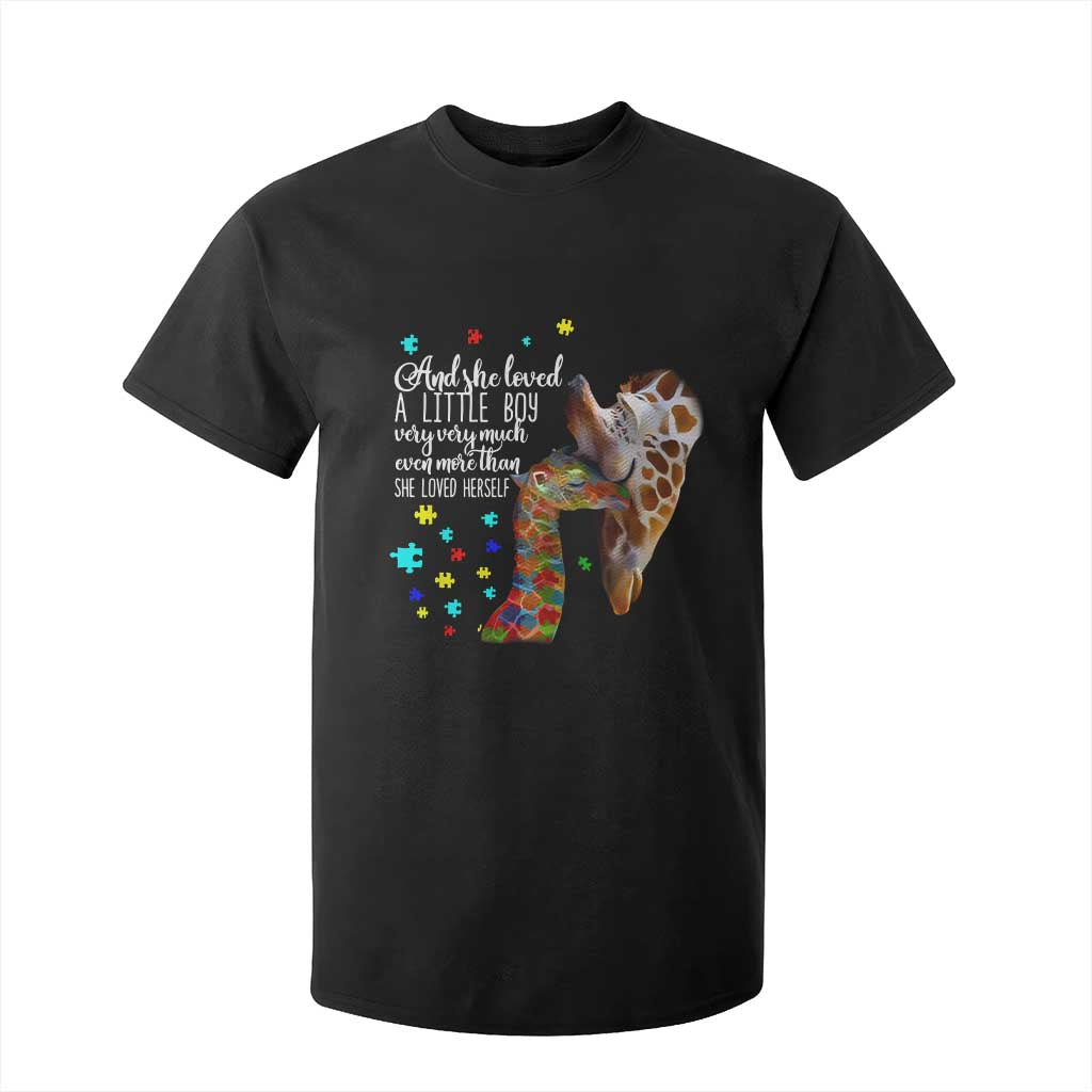 Autism Awareness Giraffe T Shirt For Kid And She Loved A Little Boy Very Much Even More Than She Loved Herself