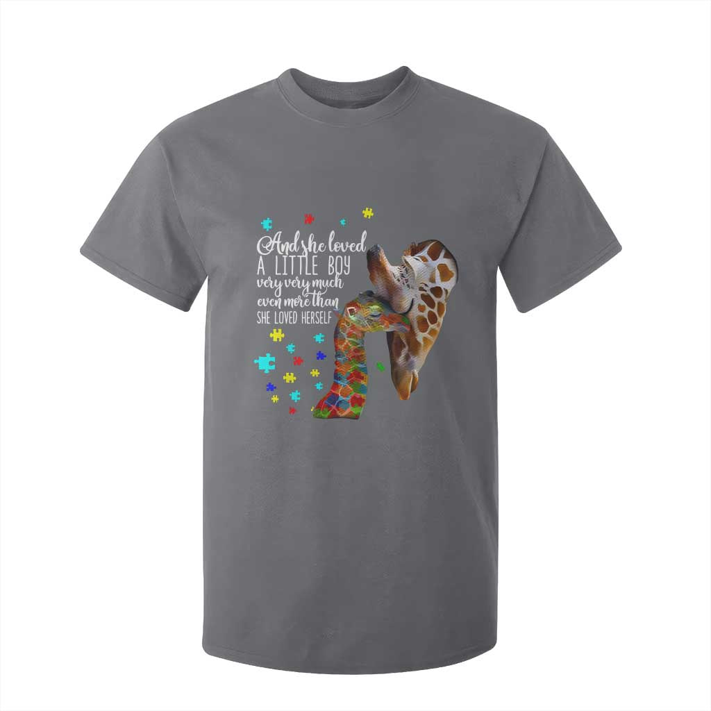 Autism Awareness Giraffe T Shirt For Kid And She Loved A Little Boy Very Much Even More Than She Loved Herself