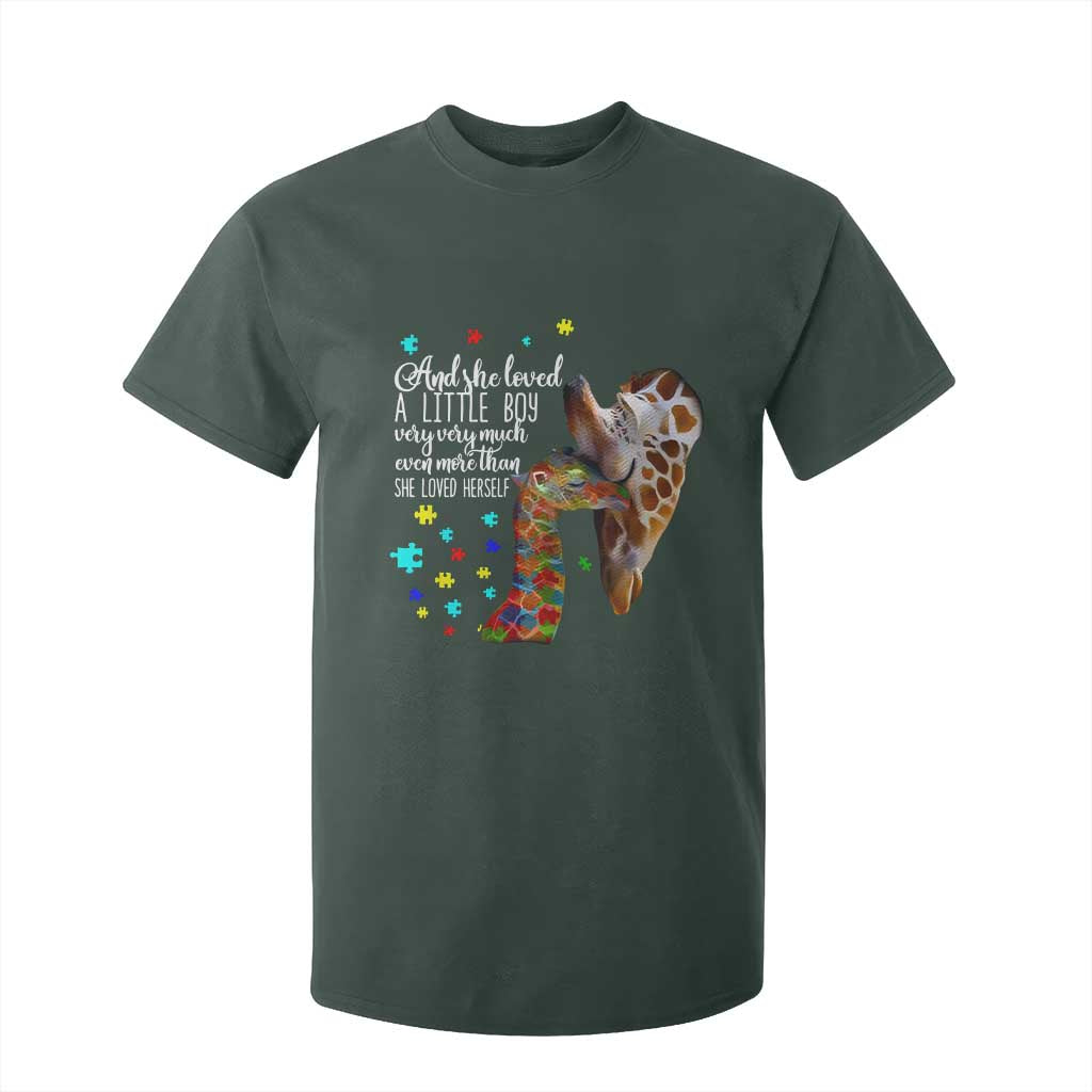 Autism Awareness Giraffe T Shirt For Kid And She Loved A Little Boy Very Much Even More Than She Loved Herself