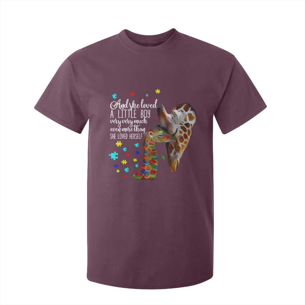 Autism Awareness Giraffe T Shirt For Kid And She Loved A Little Boy Very Much Even More Than She Loved Herself