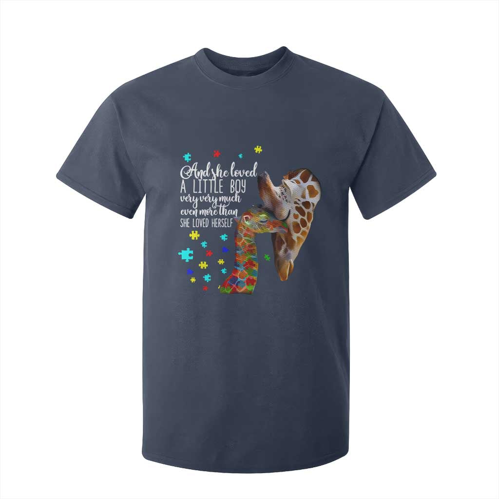 Autism Awareness Giraffe T Shirt For Kid And She Loved A Little Boy Very Much Even More Than She Loved Herself