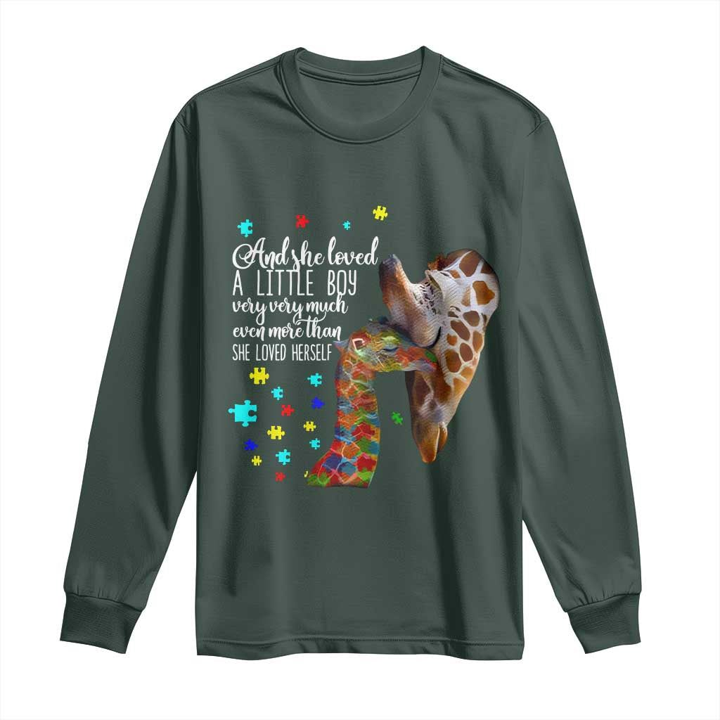 Autism Awareness Giraffe Long Sleeve Shirt And She Loved A Little Boy Very Much Even More Than She Loved Herself