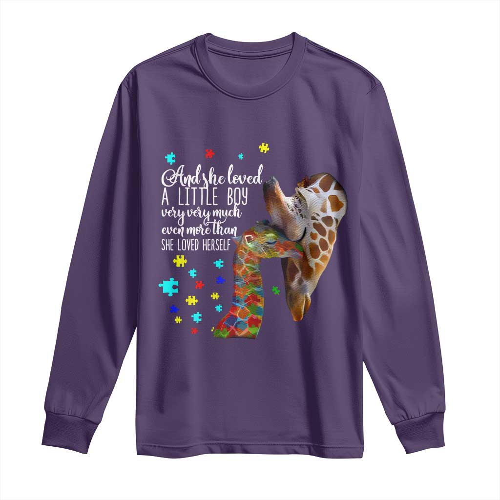 Autism Awareness Giraffe Long Sleeve Shirt And She Loved A Little Boy Very Much Even More Than She Loved Herself