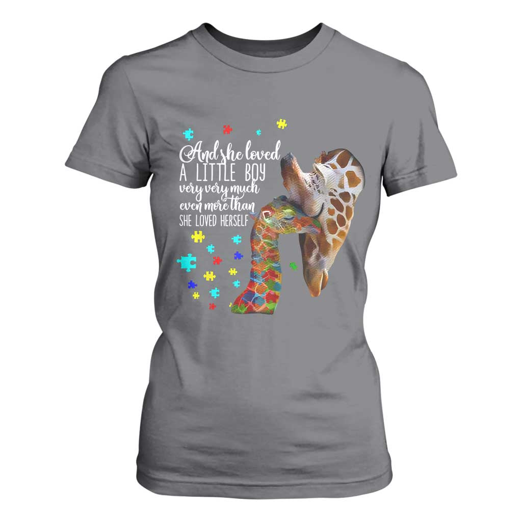 Autism Awareness Giraffe T Shirt For Women And She Loved A Little Boy Very Much Even More Than She Loved Herself