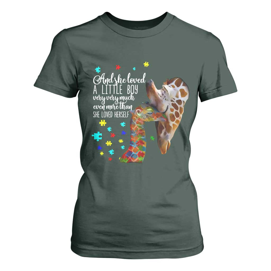 Autism Awareness Giraffe T Shirt For Women And She Loved A Little Boy Very Much Even More Than She Loved Herself