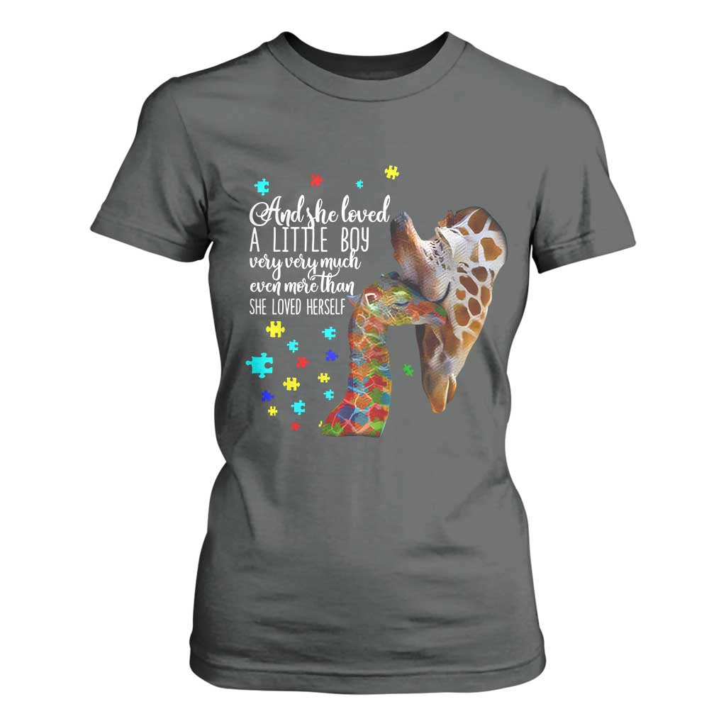 Autism Awareness Giraffe T Shirt For Women And She Loved A Little Boy Very Much Even More Than She Loved Herself