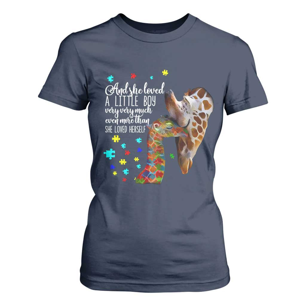 Autism Awareness Giraffe T Shirt For Women And She Loved A Little Boy Very Much Even More Than She Loved Herself