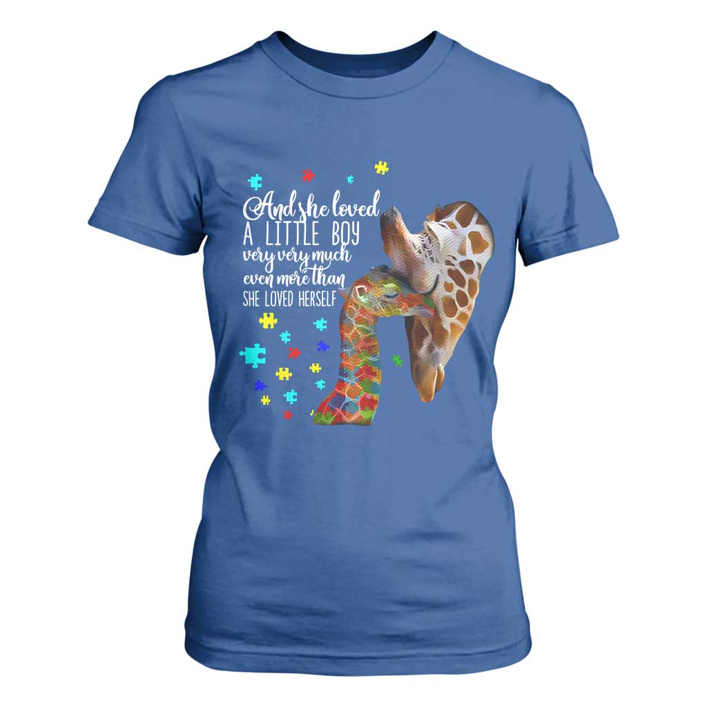 Autism Awareness Giraffe T Shirt For Women And She Loved A Little Boy Very Much Even More Than She Loved Herself