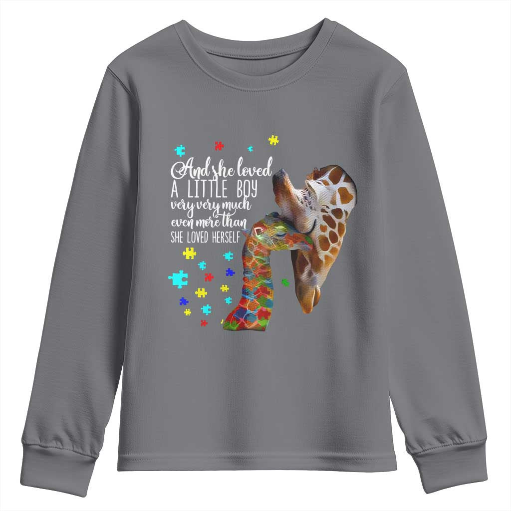 Autism Awareness Giraffe Youth Sweatshirt And She Loved A Little Boy Very Much Even More Than She Loved Herself