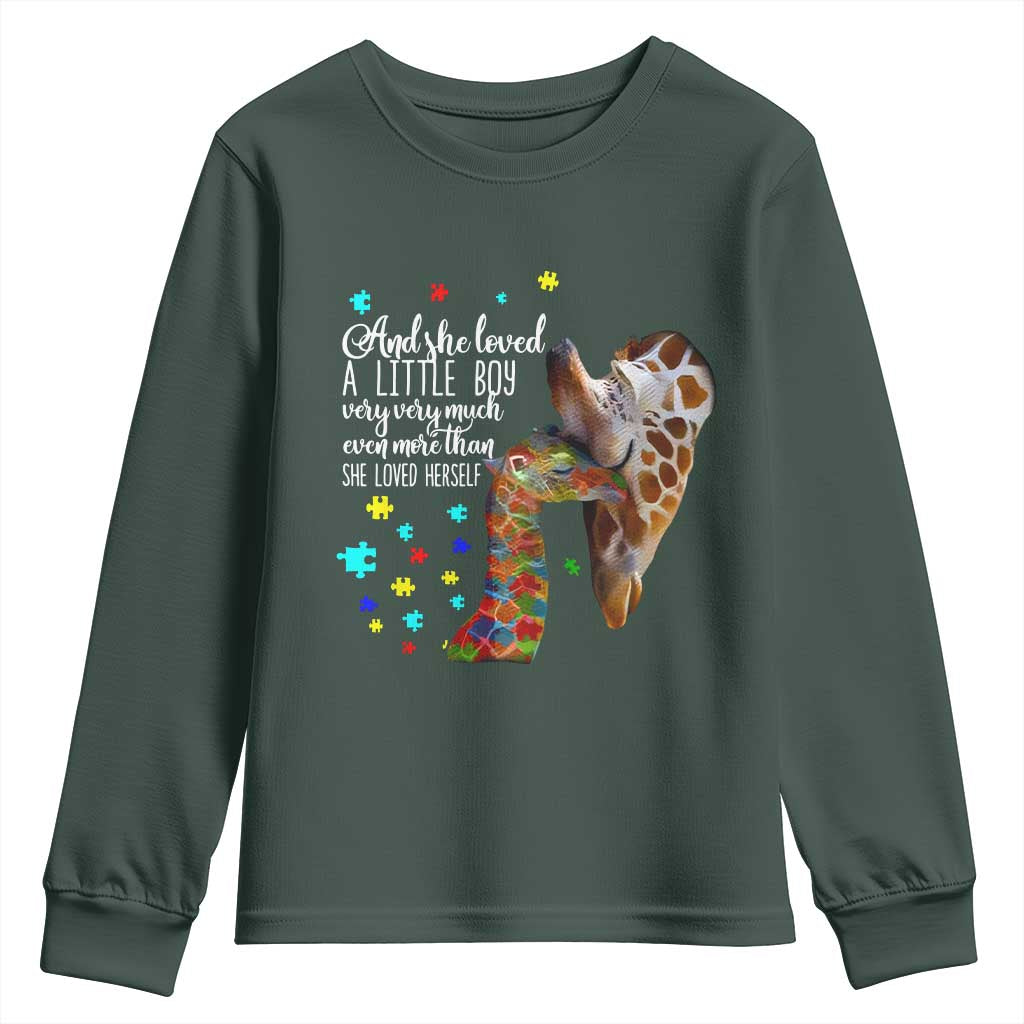 Autism Awareness Giraffe Youth Sweatshirt And She Loved A Little Boy Very Much Even More Than She Loved Herself