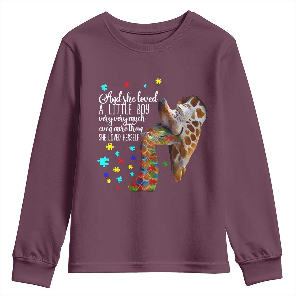 Autism Awareness Giraffe Youth Sweatshirt And She Loved A Little Boy Very Much Even More Than She Loved Herself