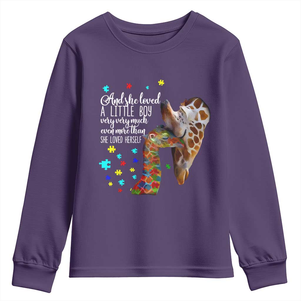 Autism Awareness Giraffe Youth Sweatshirt And She Loved A Little Boy Very Much Even More Than She Loved Herself