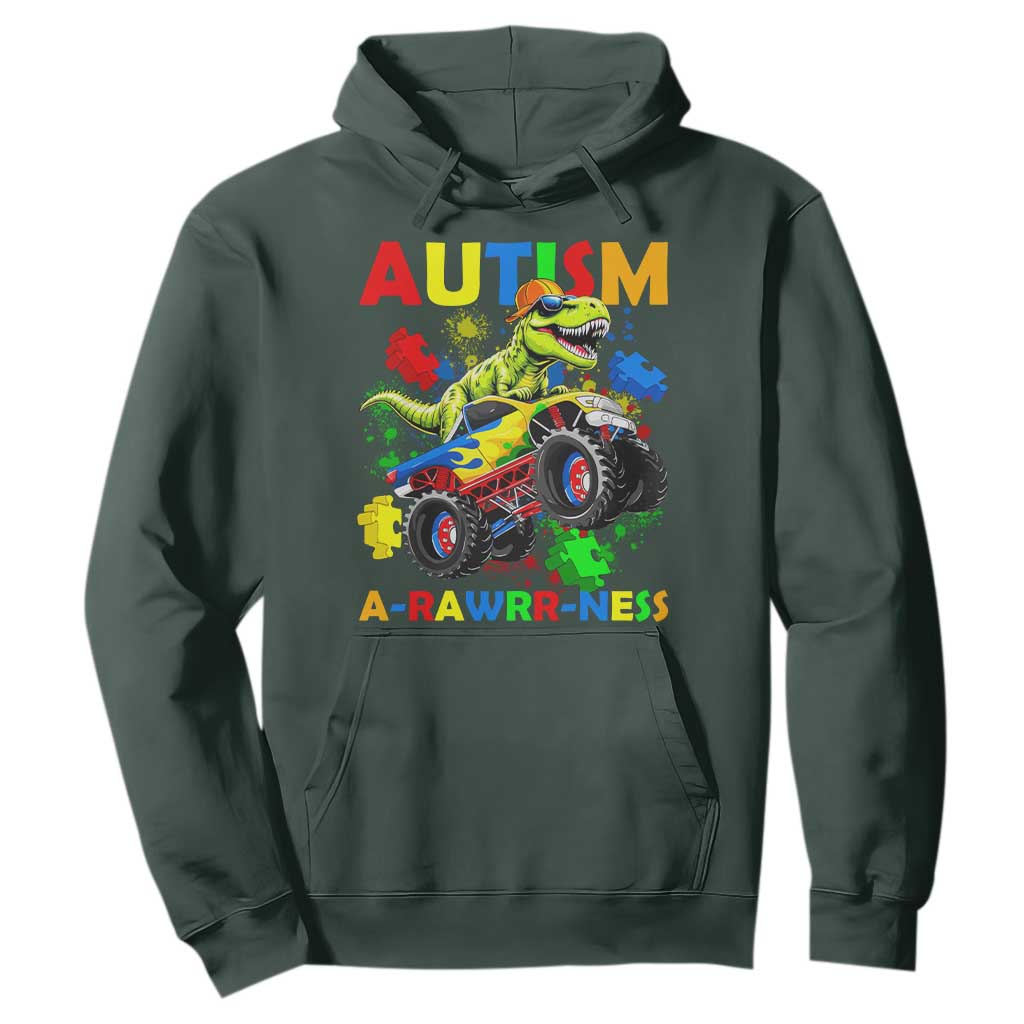 Funny Autism Support Dinosaur Hoodie Autism Arawrrness Monster Truck Puzzle Pieces