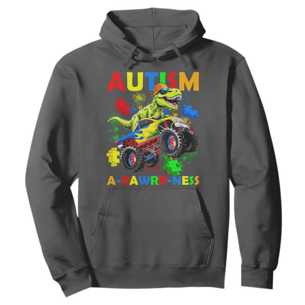 Funny Autism Support Dinosaur Hoodie Autism Arawrrness Monster Truck Puzzle Pieces