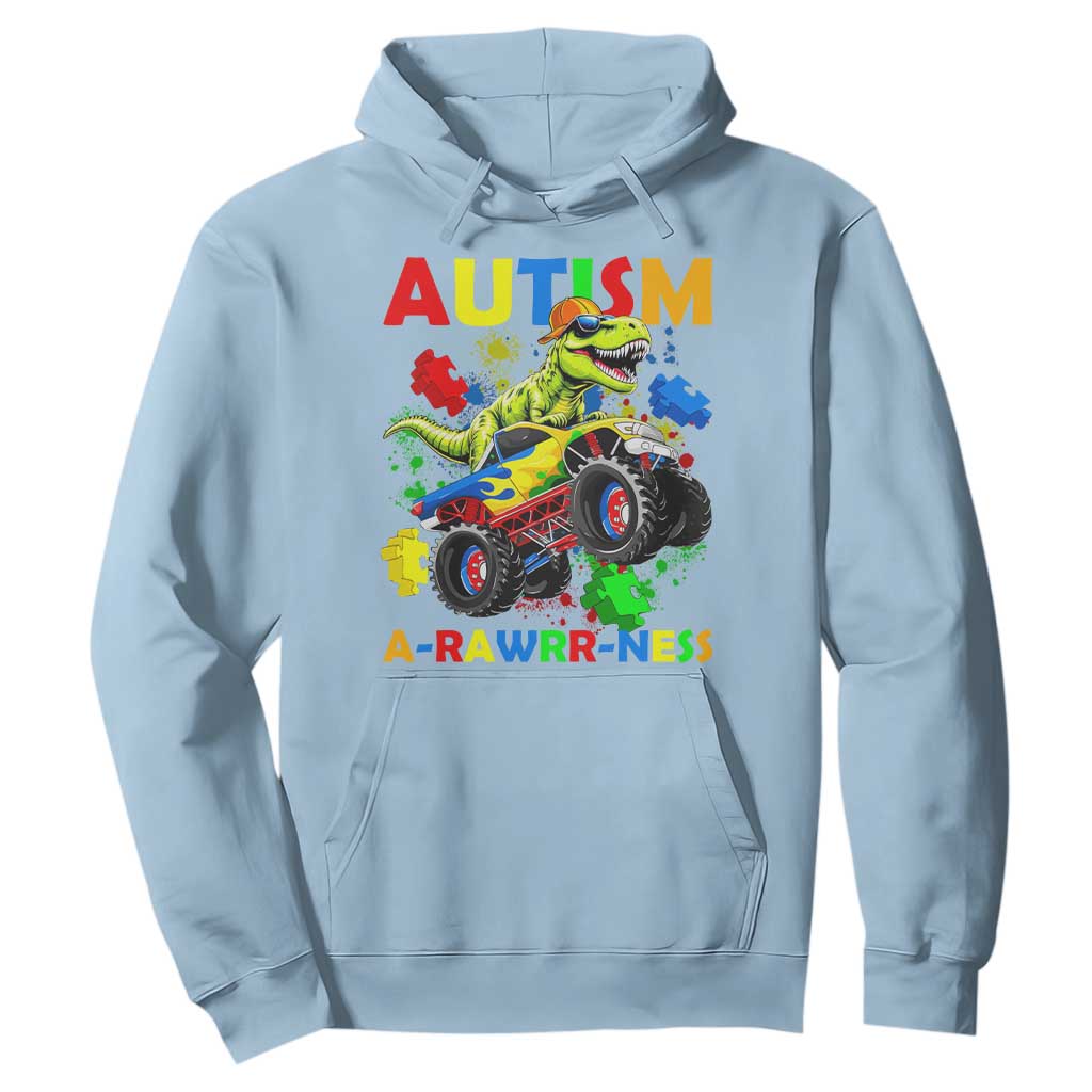 Funny Autism Support Dinosaur Hoodie Autism Arawrrness Monster Truck Puzzle Pieces