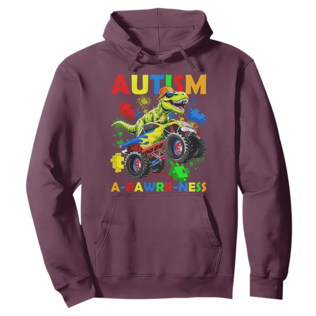 Funny Autism Support Dinosaur Hoodie Autism Arawrrness Monster Truck Puzzle Pieces