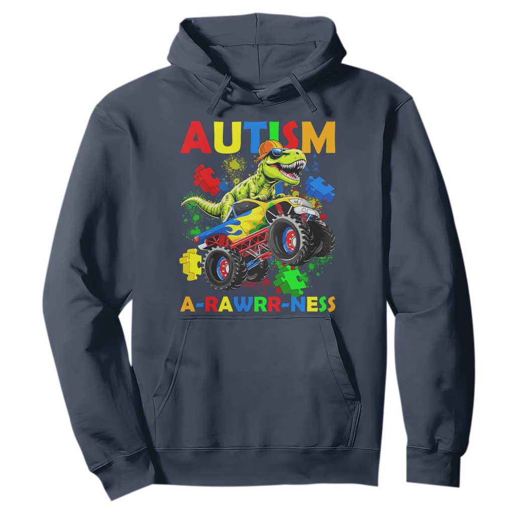 Funny Autism Support Dinosaur Hoodie Autism Arawrrness Monster Truck Puzzle Pieces