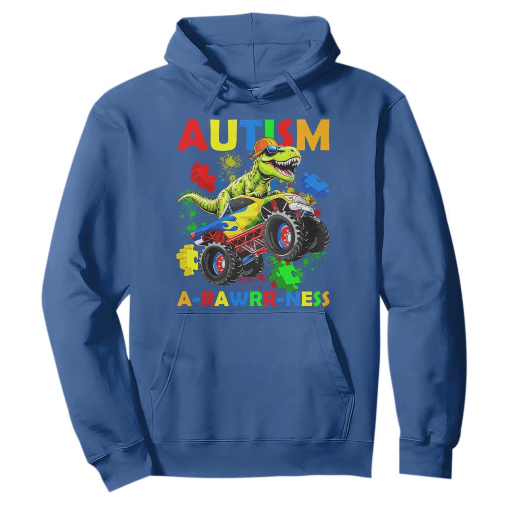 Funny Autism Support Dinosaur Hoodie Autism Arawrrness Monster Truck Puzzle Pieces