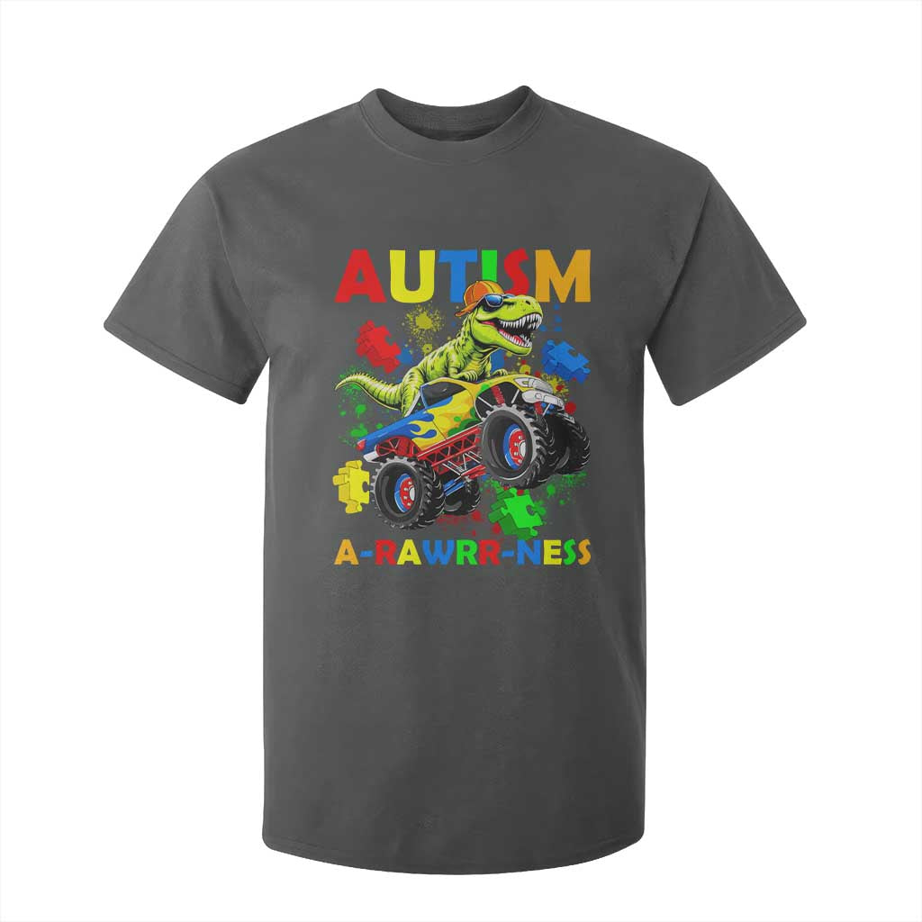 Funny Autism Support Dinosaur T Shirt For Kid Autism Arawrrness Monster Truck Puzzle Pieces
