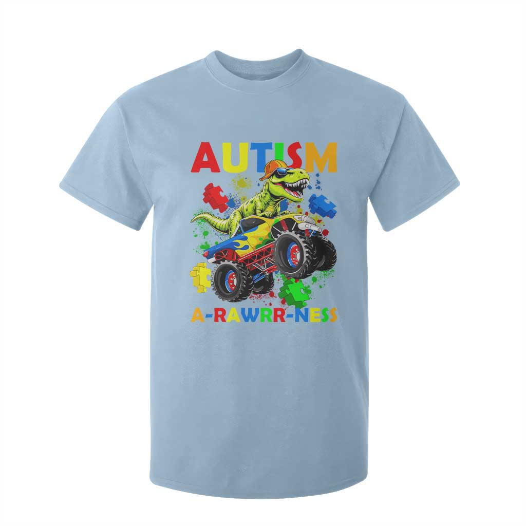 Funny Autism Support Dinosaur T Shirt For Kid Autism Arawrrness Monster Truck Puzzle Pieces
