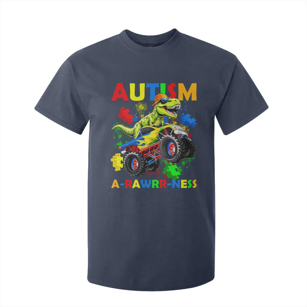 Funny Autism Support Dinosaur T Shirt For Kid Autism Arawrrness Monster Truck Puzzle Pieces