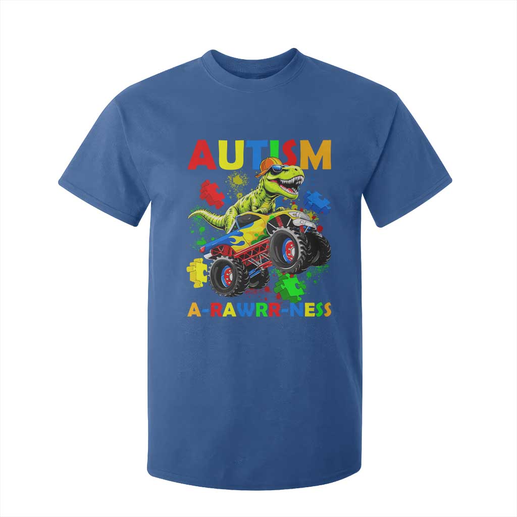Funny Autism Support Dinosaur T Shirt For Kid Autism Arawrrness Monster Truck Puzzle Pieces