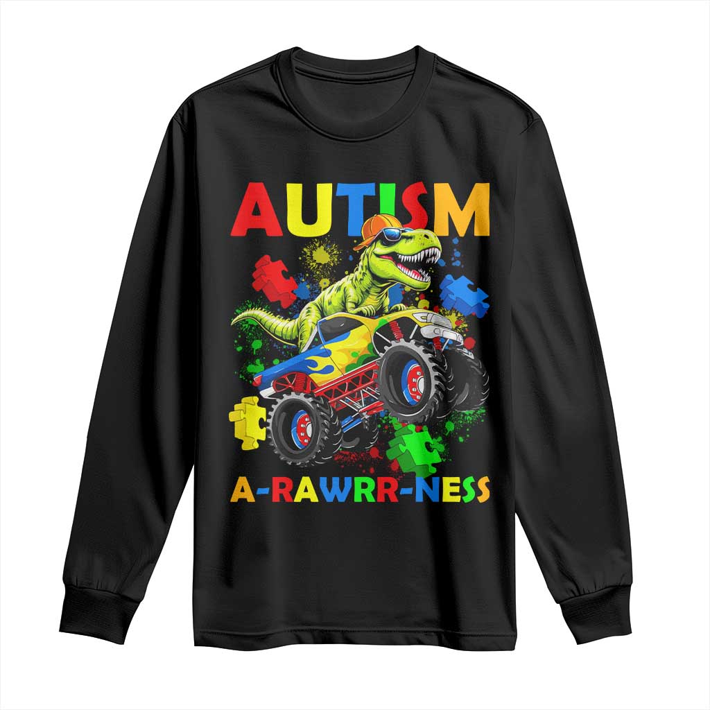 Funny Autism Support Dinosaur Long Sleeve Shirt Autism Arawrrness Monster Truck Puzzle Pieces