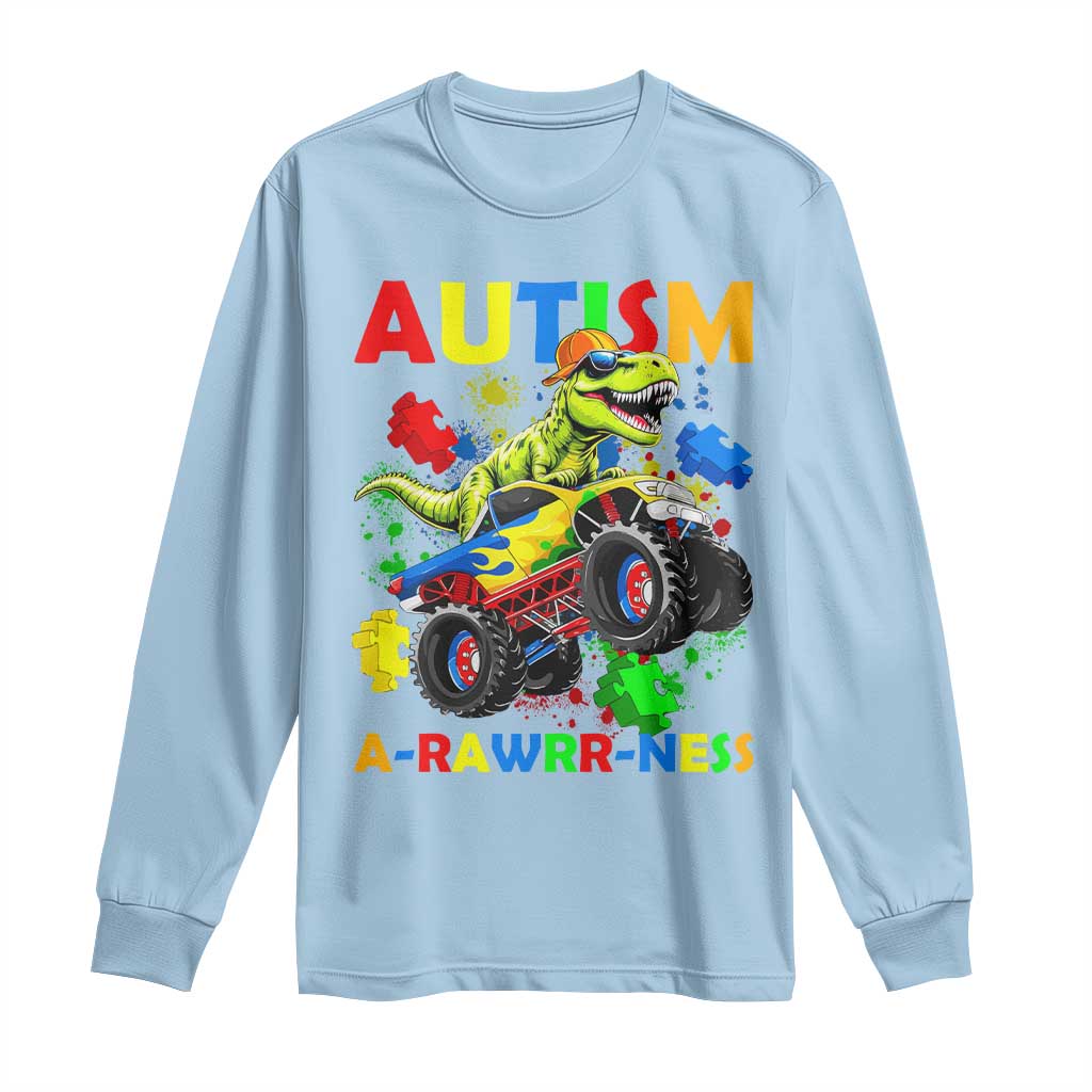 Funny Autism Support Dinosaur Long Sleeve Shirt Autism Arawrrness Monster Truck Puzzle Pieces