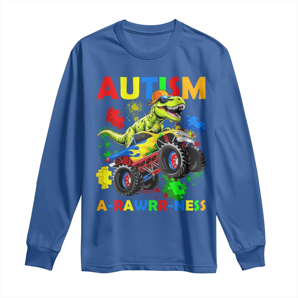 Funny Autism Support Dinosaur Long Sleeve Shirt Autism Arawrrness Monster Truck Puzzle Pieces