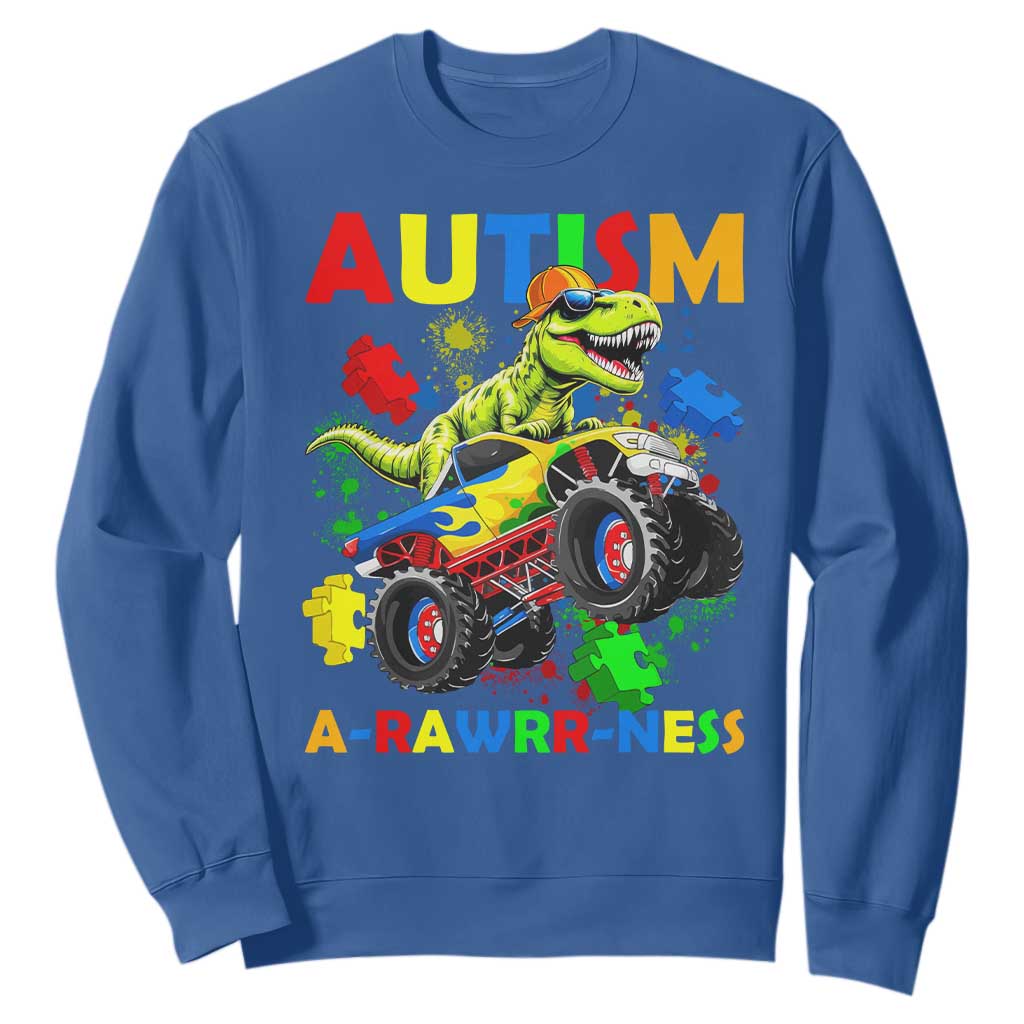 Funny Autism Support Dinosaur Sweatshirt Autism Arawrrness Monster Truck Puzzle Pieces