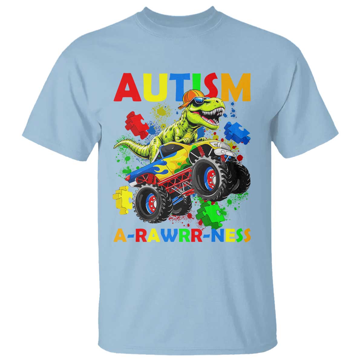 Funny Autism Support Dinosaur T Shirt Autism Arawrrness Monster Truck Puzzle Pieces