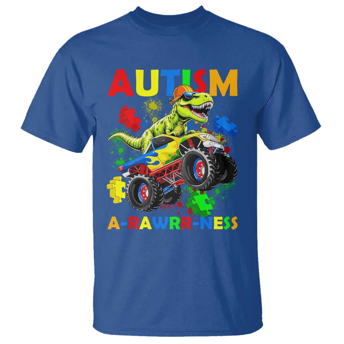 Funny Autism Support Dinosaur T Shirt Autism Arawrrness Monster Truck Puzzle Pieces