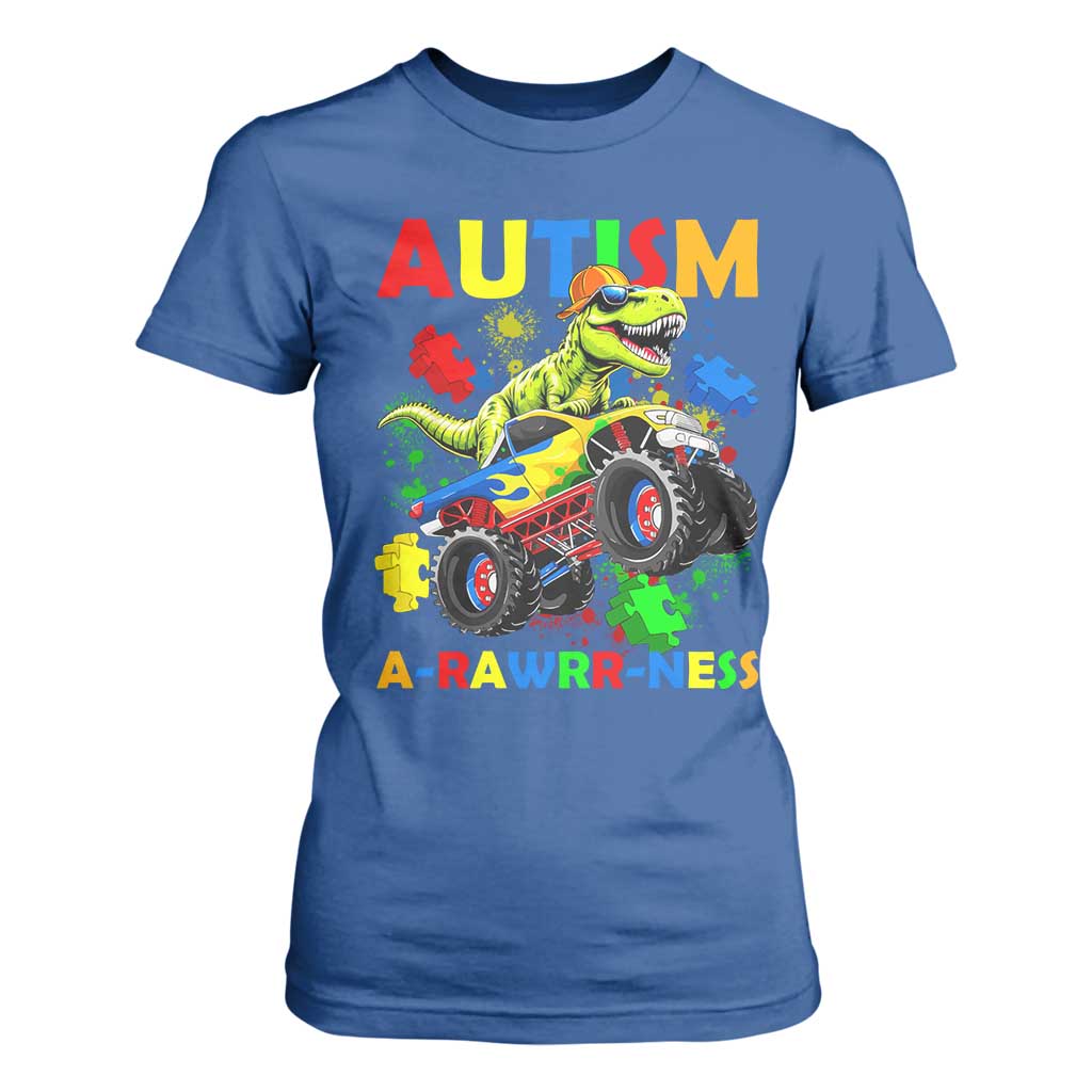Funny Autism Support Dinosaur T Shirt For Women Autism Arawrrness Monster Truck Puzzle Pieces