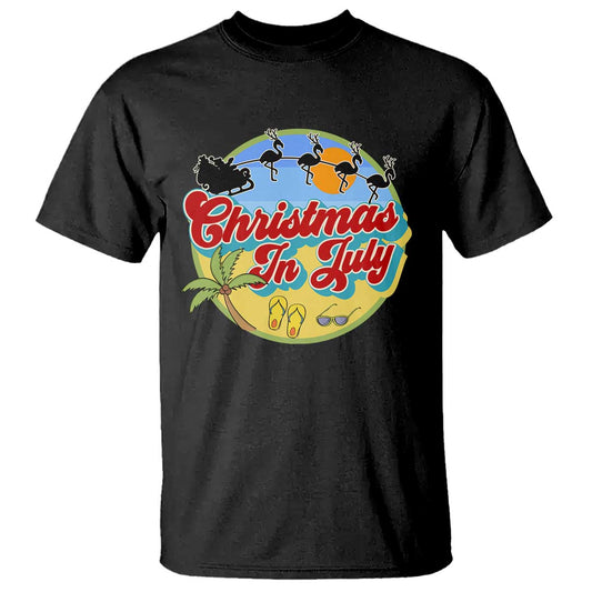 funny-christmas-in-july-t-shirt-flamingo-with-santa-claus-palm-tree