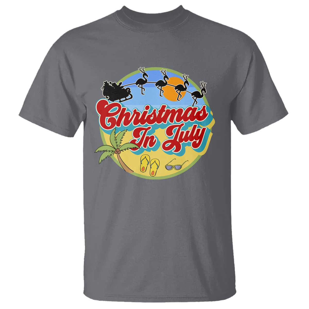 funny-christmas-in-july-t-shirt-flamingo-with-santa-claus-palm-tree