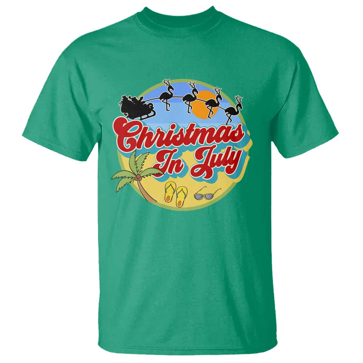 funny-christmas-in-july-t-shirt-flamingo-with-santa-claus-palm-tree