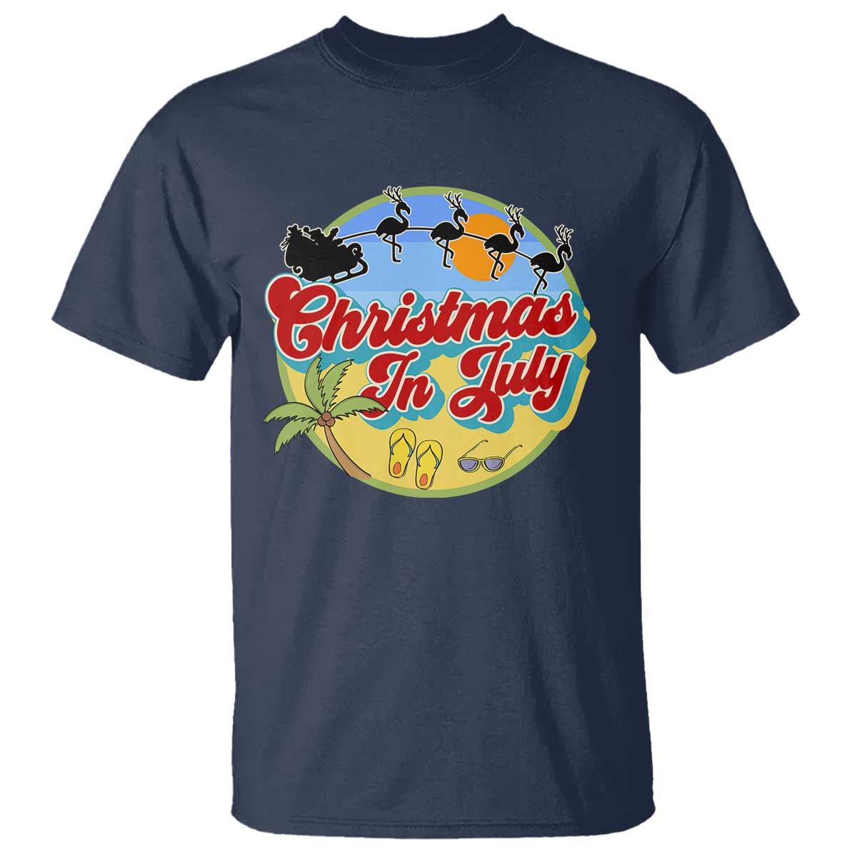 funny-christmas-in-july-t-shirt-flamingo-with-santa-claus-palm-tree