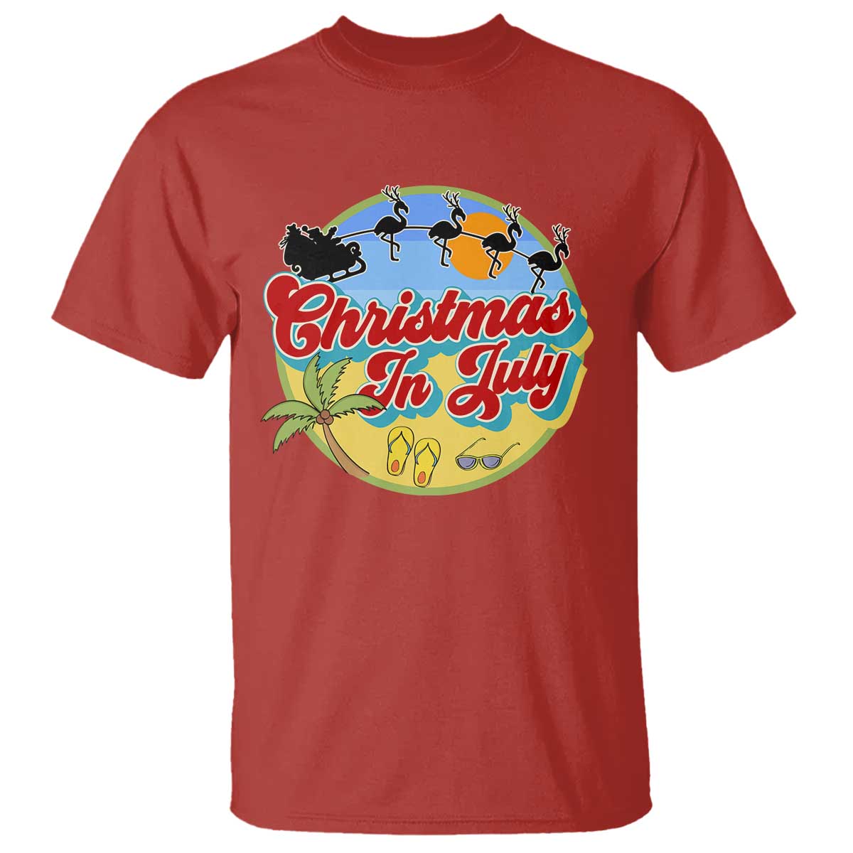 funny-christmas-in-july-t-shirt-flamingo-with-santa-claus-palm-tree