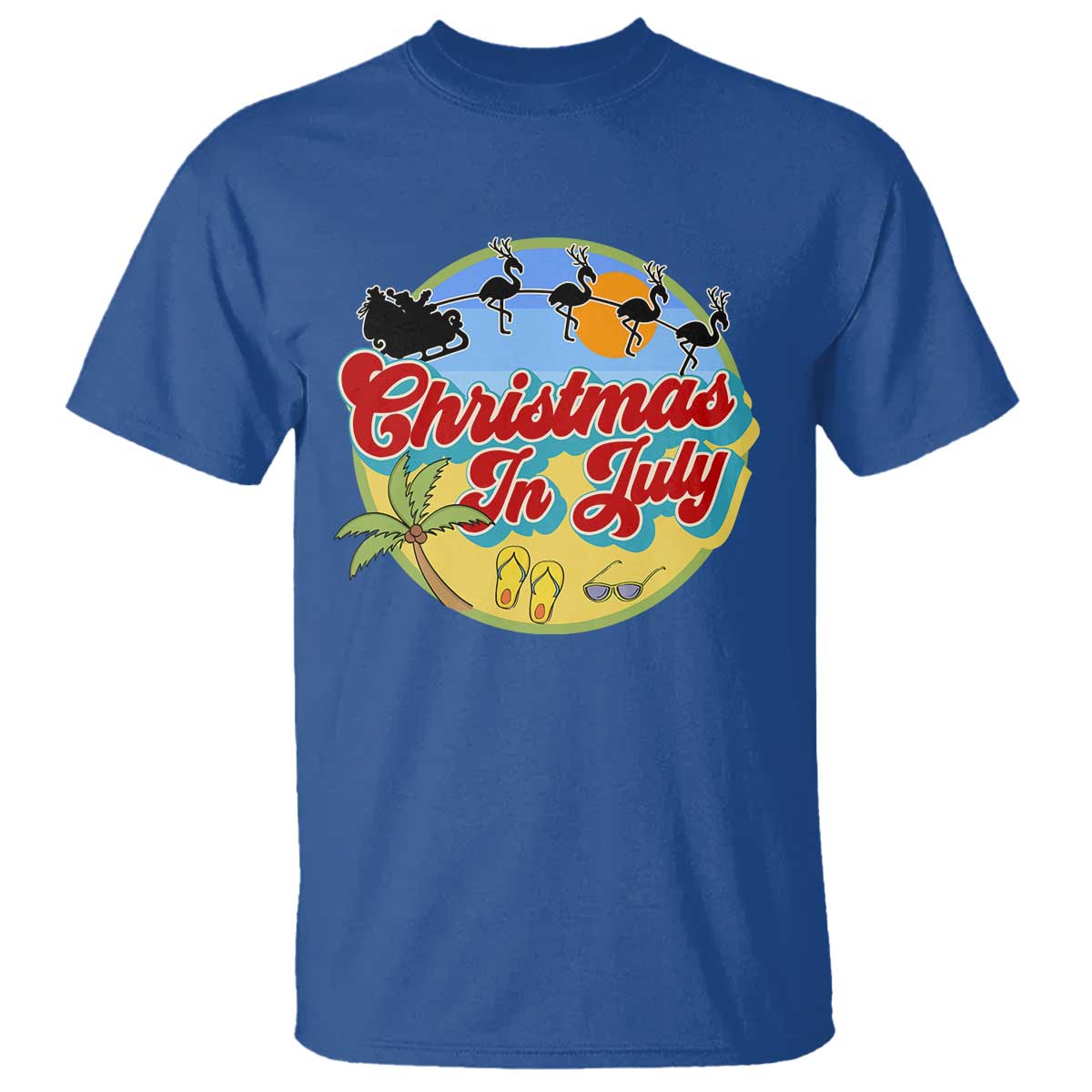 funny-christmas-in-july-t-shirt-flamingo-with-santa-claus-palm-tree