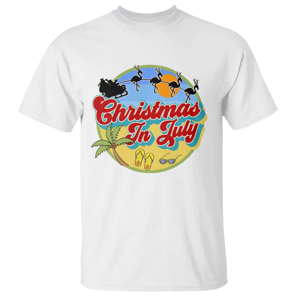 funny-christmas-in-july-t-shirt-flamingo-with-santa-claus-palm-tree