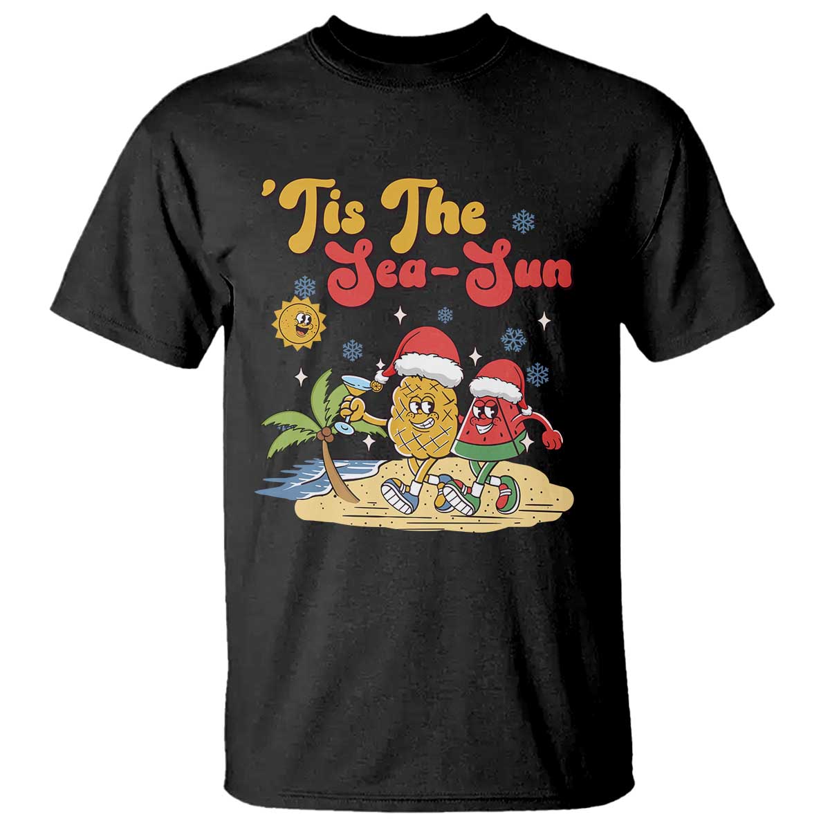funny-christmas-in-july-t-shirt-tis-the-sea-sun-retro-tropical-pineapple-watermelon